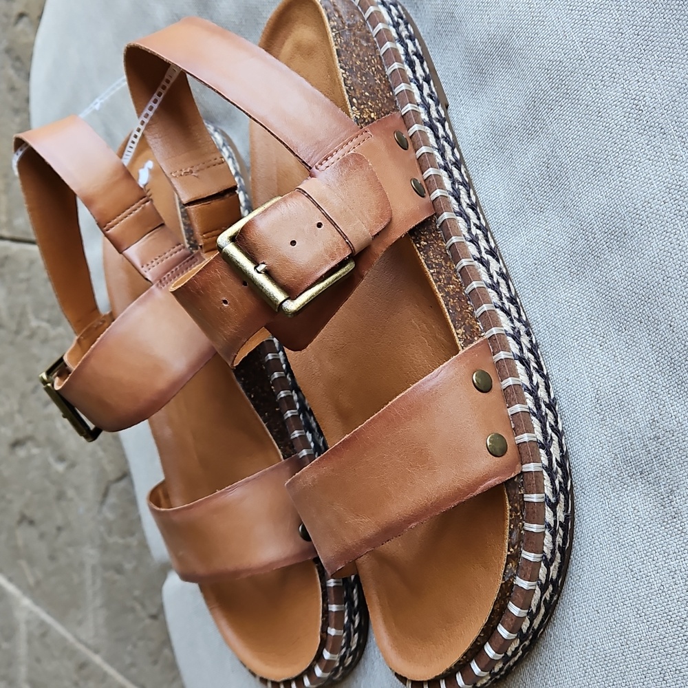LUCKY BRAND Umora Espadrille Slingback Platform Leather Sandals Latte Brown, 11